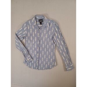 J.Crew Perfect Shirt Womens 00 Blue Ikat Long Sleeve Button Down Blouse